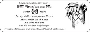Glückwunschanzeige von Willi Wiewel Ulla von Aachener Zeitung / Aachener Nachrichten