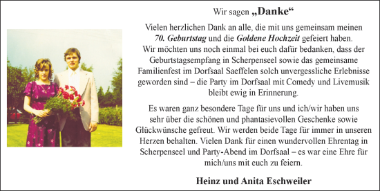 Glückwunschanzeige von Heinz und Anita Eschweiler von Zeitung am Sonntag