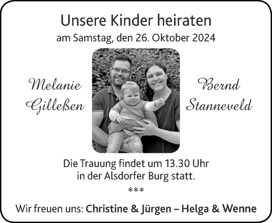 Glückwunschanzeige von Melanie und Bernd Gilleßen und Stanneveld von Zeitung am Sonntag