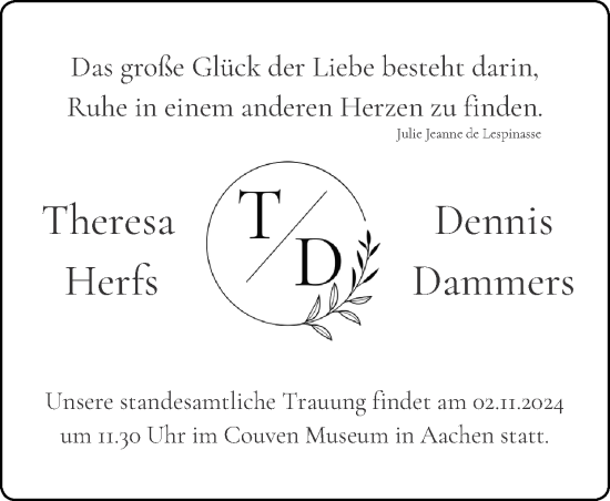 Glückwunschanzeige von Theresa und Dennis  von Zeitung am Sonntag