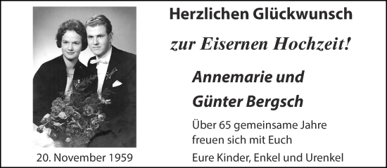 Glückwunschanzeige von Annemarie und Günter Bergsch von Aachener Zeitung