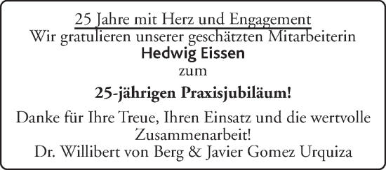 Glückwunschanzeige von Hedwig Eissen von Zeitung am Sonntag