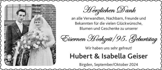 Glückwunschanzeige von Hubert und Isabella Geiser von Aachener Zeitung