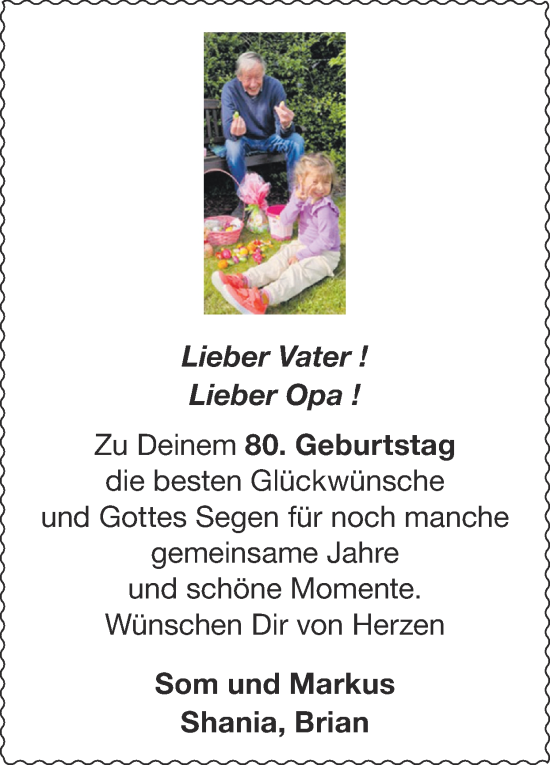 Glückwunschanzeige von Lieber Vater ! Lieber Opa !  von Zeitung am Sonntag