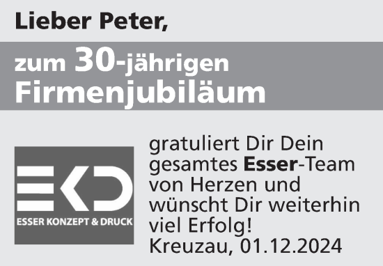 Glückwunschanzeige von Peter  von Zeitung am Sonntag