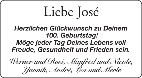 Glückwunschanzeige von José  von Aachener Zeitung