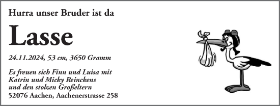 Glückwunschanzeige von Lasse Reinckens von Zeitung am Sonntag