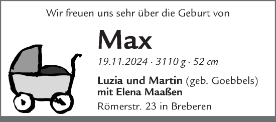 Glückwunschanzeige von Max Maaßen von Zeitung am Sonntag