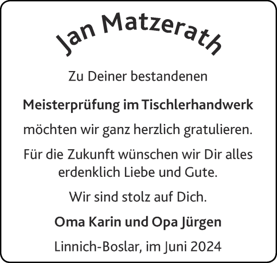 Glückwunschanzeige von Jan Matzerath von Zeitung am Sonntag