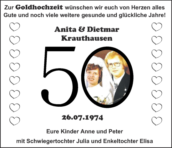 Glückwunschanzeige von Anita Krauthausen von Zeitung am Sonntag