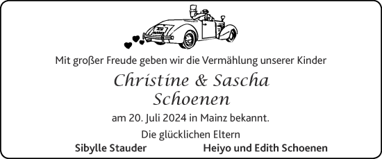 Glückwunschanzeige von Christine und Sascha Schoenen von Zeitung am Sonntag