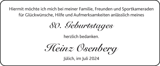 Glückwunschanzeige von Heinz Osenberg von Zeitung am Sonntag