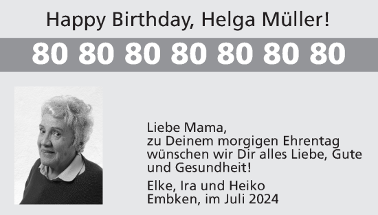 Glückwunschanzeige von Helga Müller von Zeitung am Sonntag