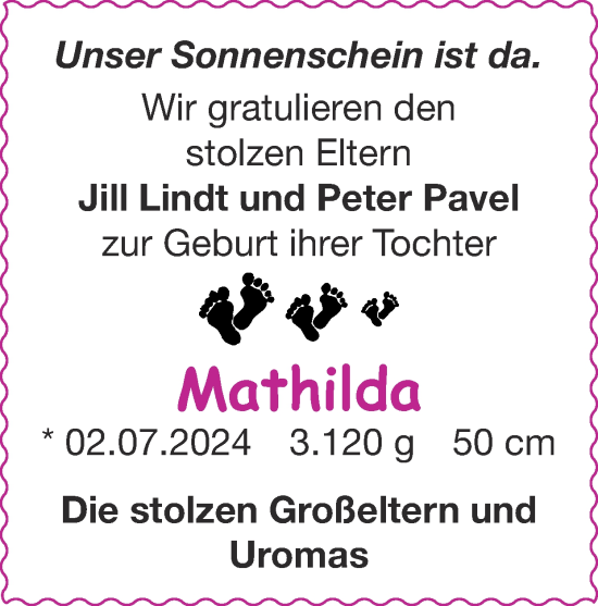 Glückwunschanzeige von Mathilda  von Zeitung am Sonntag