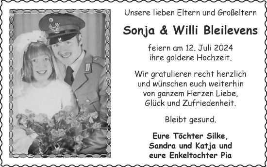 Glückwunschanzeige von Sonja und Willi Bleilevens von Zeitung am Sonntag