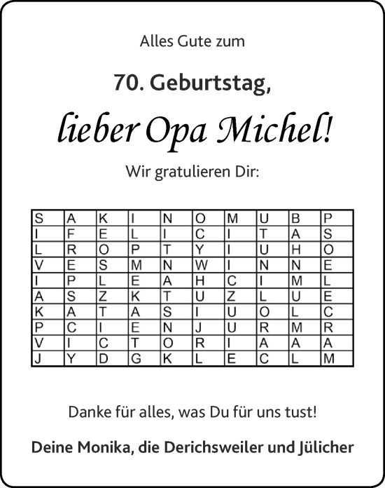 Glückwunschanzeige von Michel  von Zeitung am Sonntag