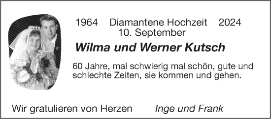 Glückwunschanzeige von Wilma und Werner Kutsch von Zeitung am Sonntag