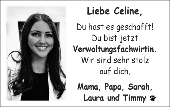 Glückwunschanzeige von Celine  von Zeitung am Sonntag