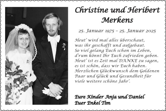 Glückwunschanzeige von Christine und Heribert Merkens von Zeitung am Sonntag