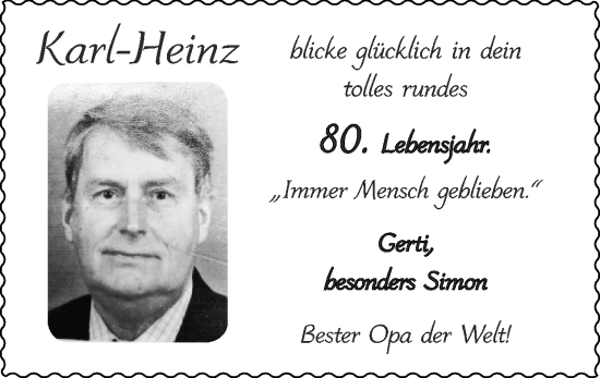 Glückwunschanzeige von Karl-Heinz  von Zeitung am Sonntag