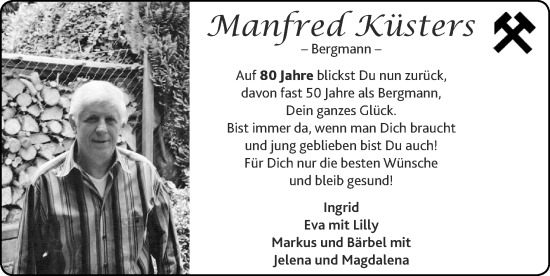 Glückwunschanzeige von Manfred Küsters von Zeitung am Sonntag