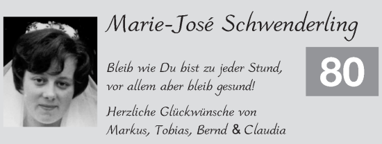 Glückwunschanzeige von Marie-José Schwenderling von Zeitung am Sonntag