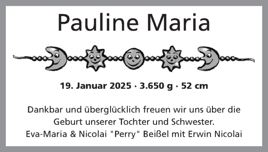 Glückwunschanzeige von Pauline Maria  von Zeitung am Sonntag