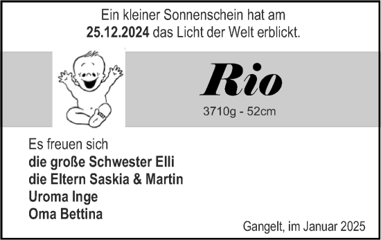 Glückwunschanzeige von Rio  von Zeitung am Sonntag