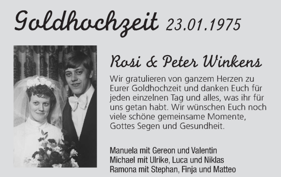 Glückwunschanzeige von Rosi und Peter Winkens von Zeitung am Sonntag